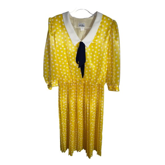 Vintage John Roberts Yellow Polka Dot Dress Size 16 Cute Retro Secretary Sailor - Picture 1 of 8